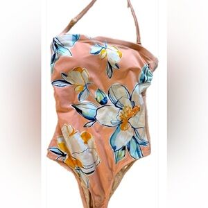 Kona Sol Floral One Piece Swimsuit - Pink and White